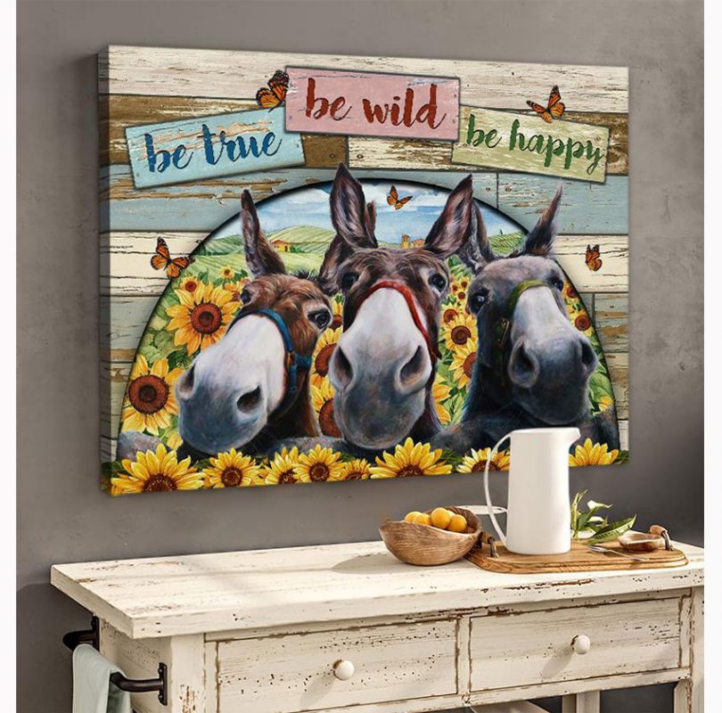 Canvas Wall Art Wall Decor Donkey Print Canvas Be true, be wild, be