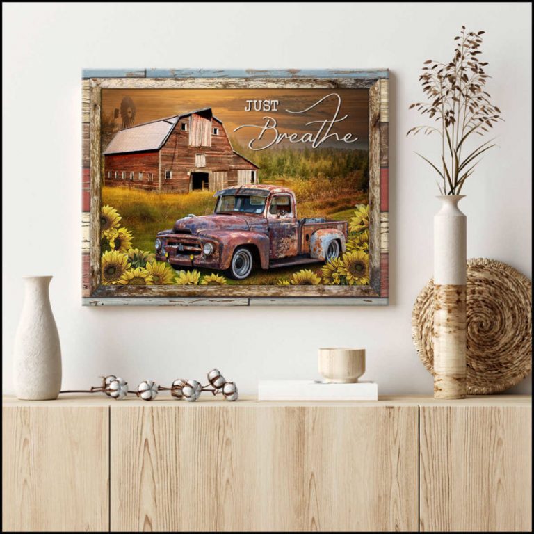 Canvas Farmhouse Wall Art Decor Just Breathe Old Barn and Rustic Farm ...