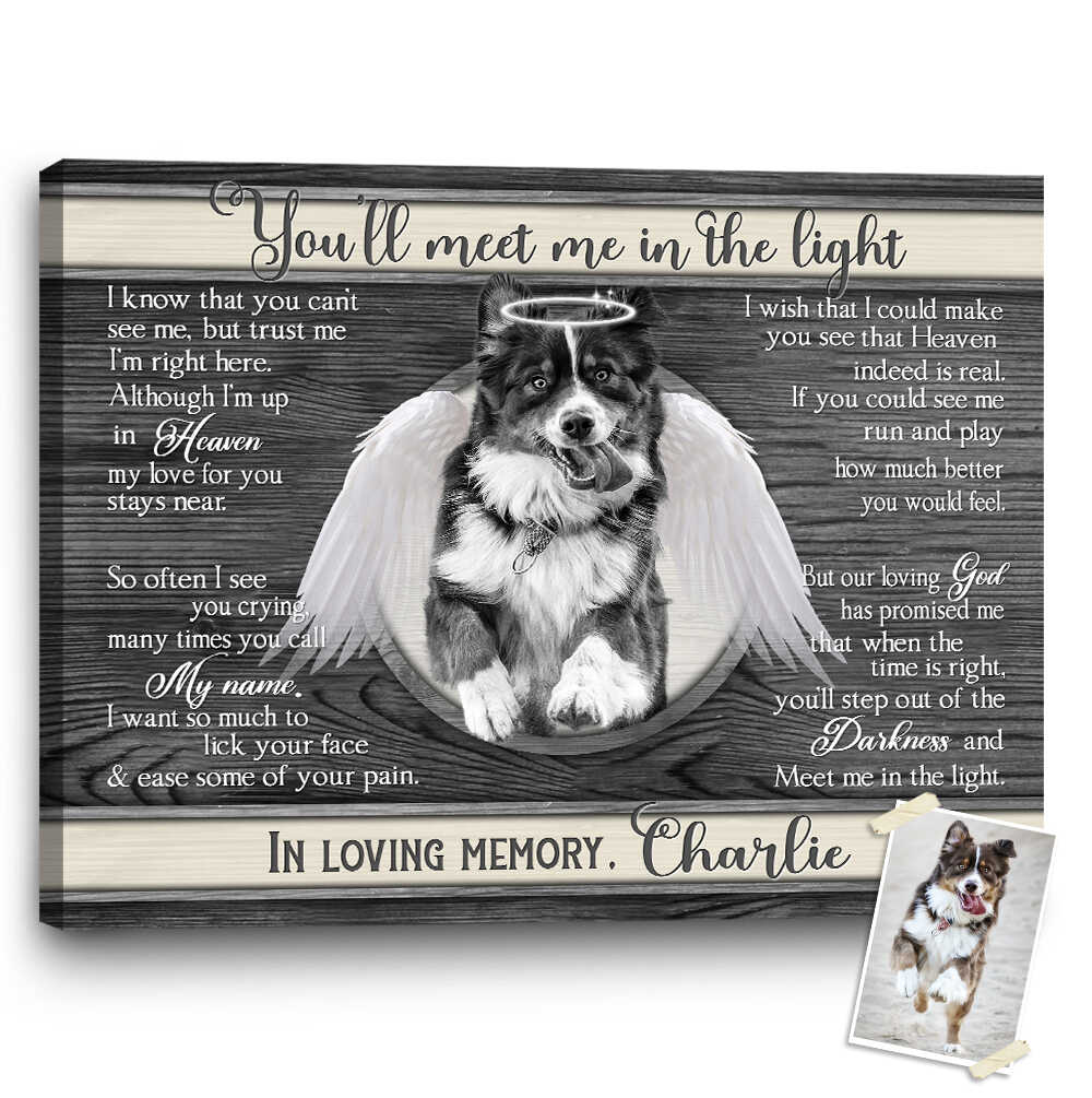 Dog Angel Wings Personalized Pet Memorial Remembering Dog Gifts You'll Meet  Me In The Light - Stunning Gift Store